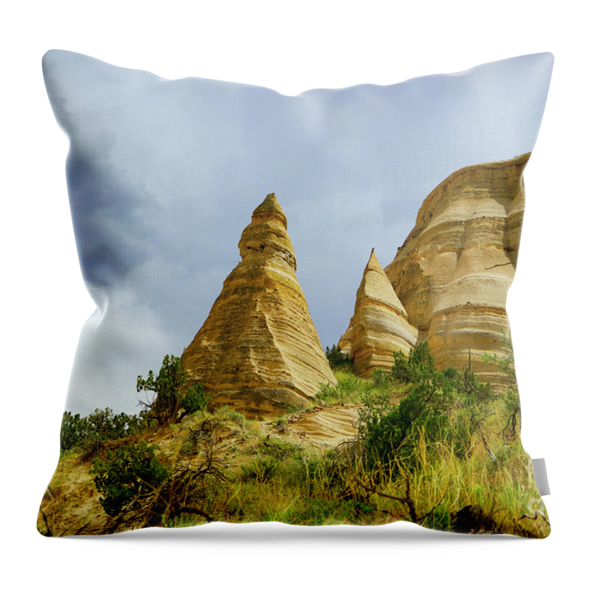 New Mexico Throw Pillow featuring the photograph Tent rocks and sky by Jeff Swan