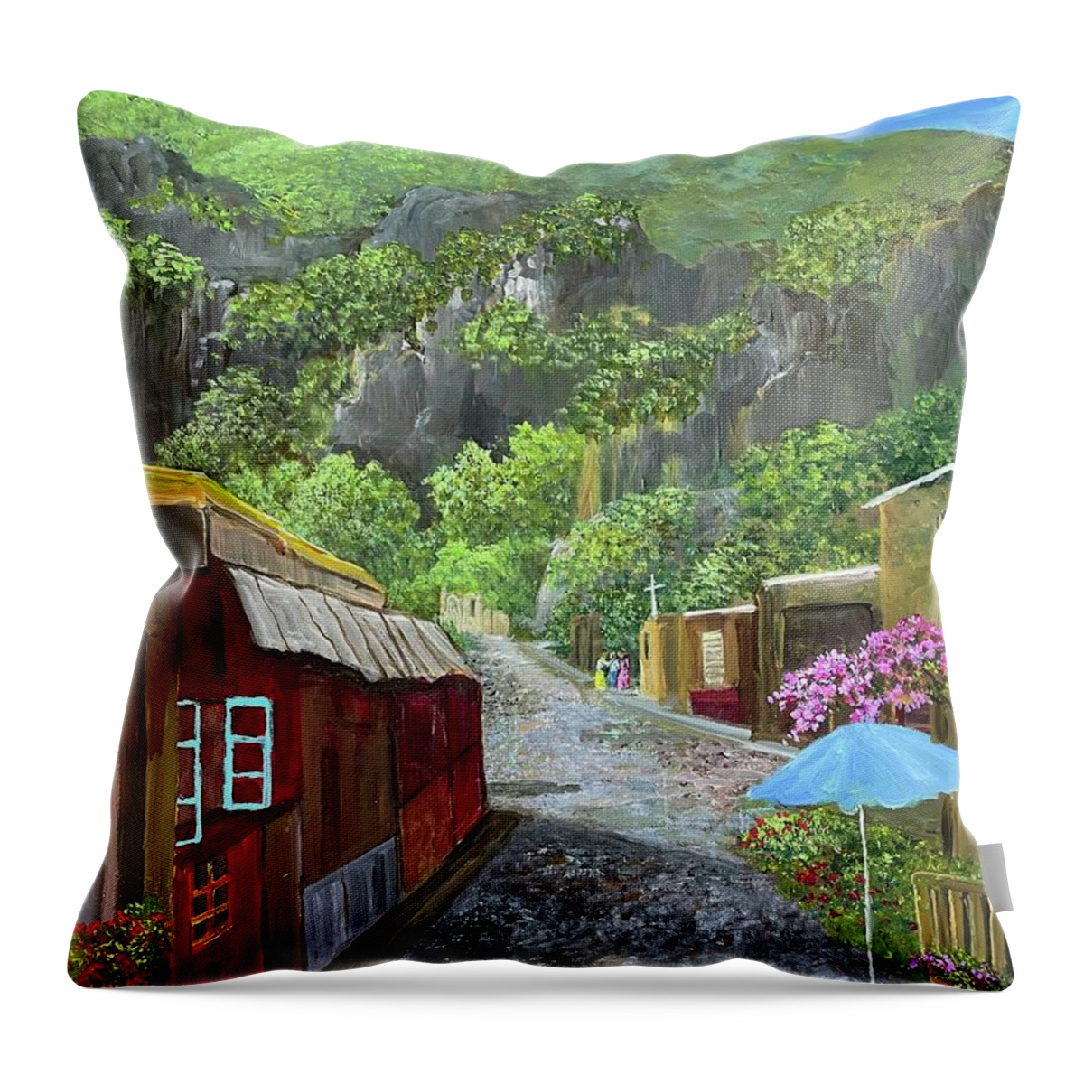 Mexico Throw Pillow featuring the painting Tepoztlan Mexico by Rand Burns