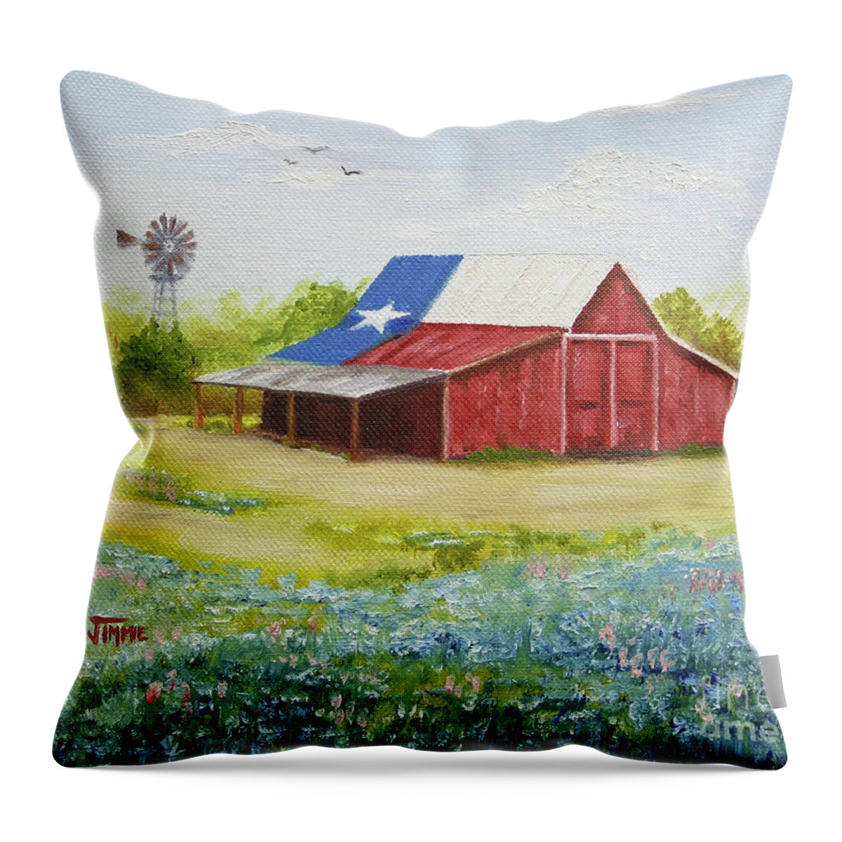 Bandera Barn Throw Pillow featuring the painting Texas Hill Country Barn by Jimmie Bartlett