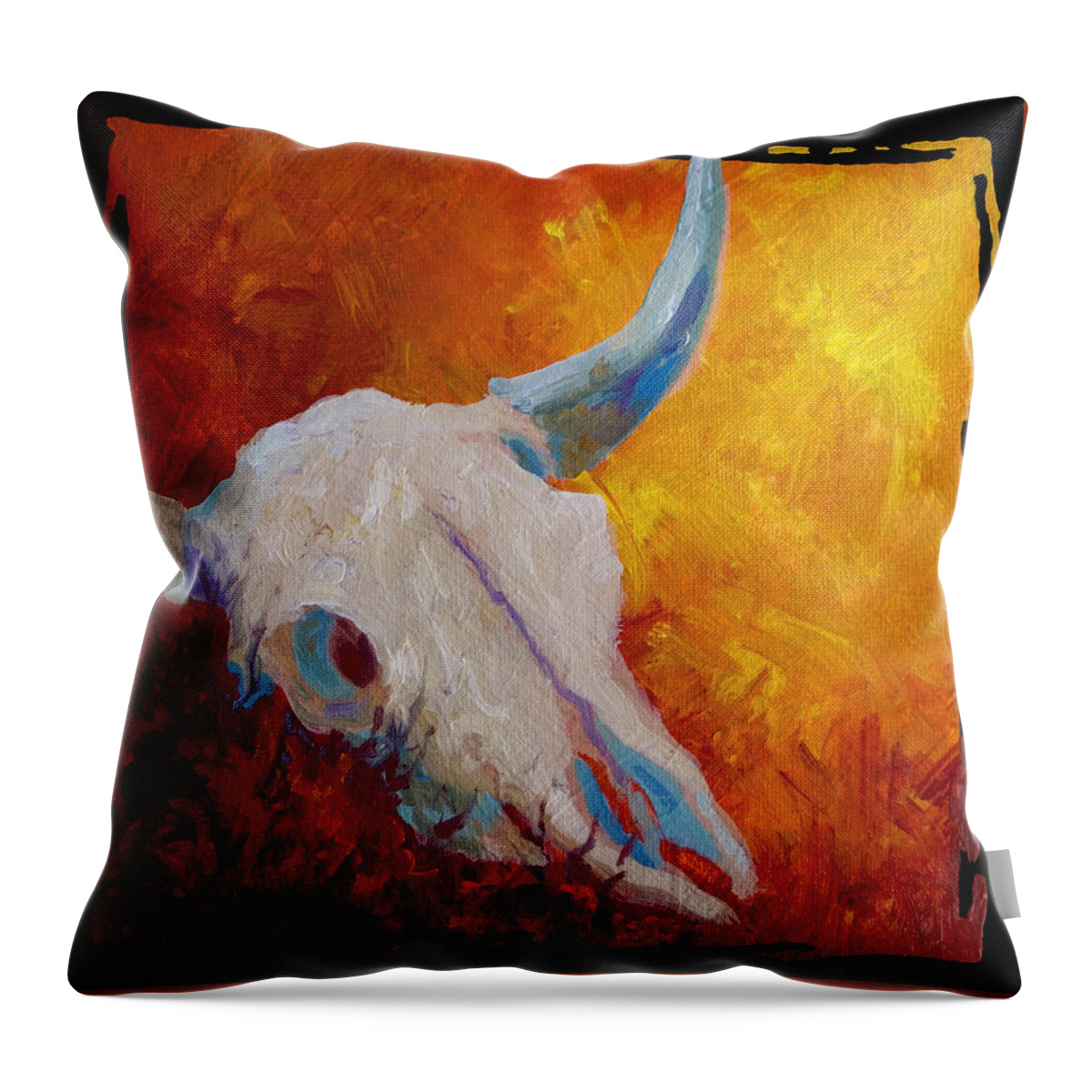 Longhorn Throw Pillow featuring the painting Texas Longhorn Skull by Marion Rose