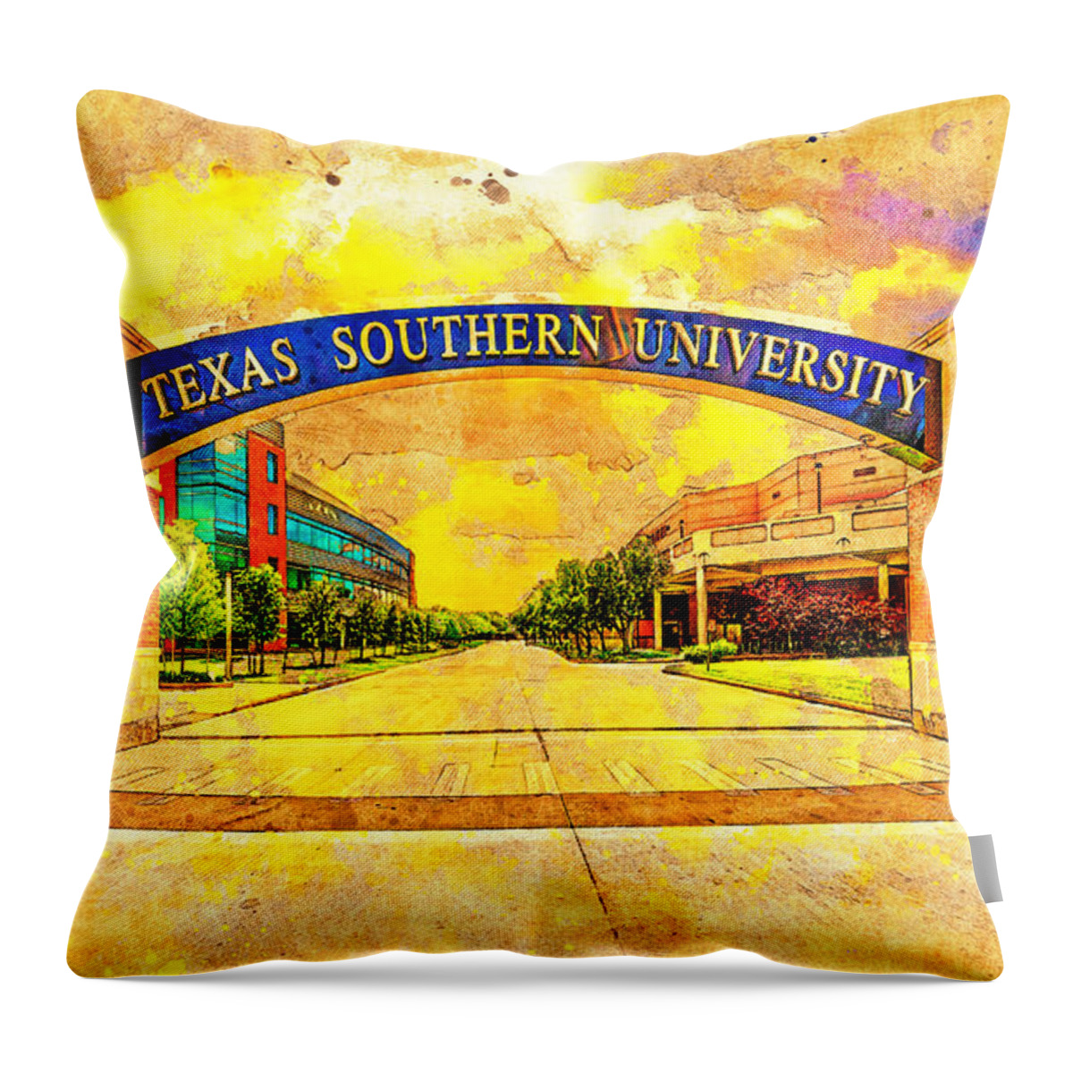 Texas Southern University Throw Pillow featuring the digital art Texas Southern University in Houston, Texas - digital painting by Nicko Prints
