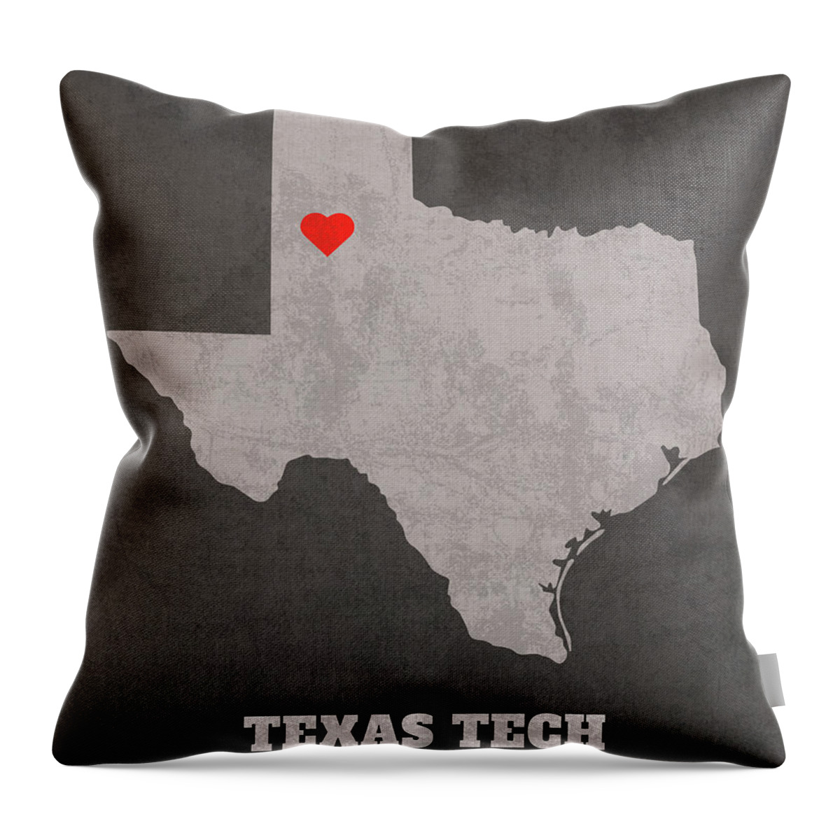 Texas Tech University Throw Pillow featuring the mixed media Texas Tech University Lubbock Texas Founded Date Heart Map by Design Turnpike