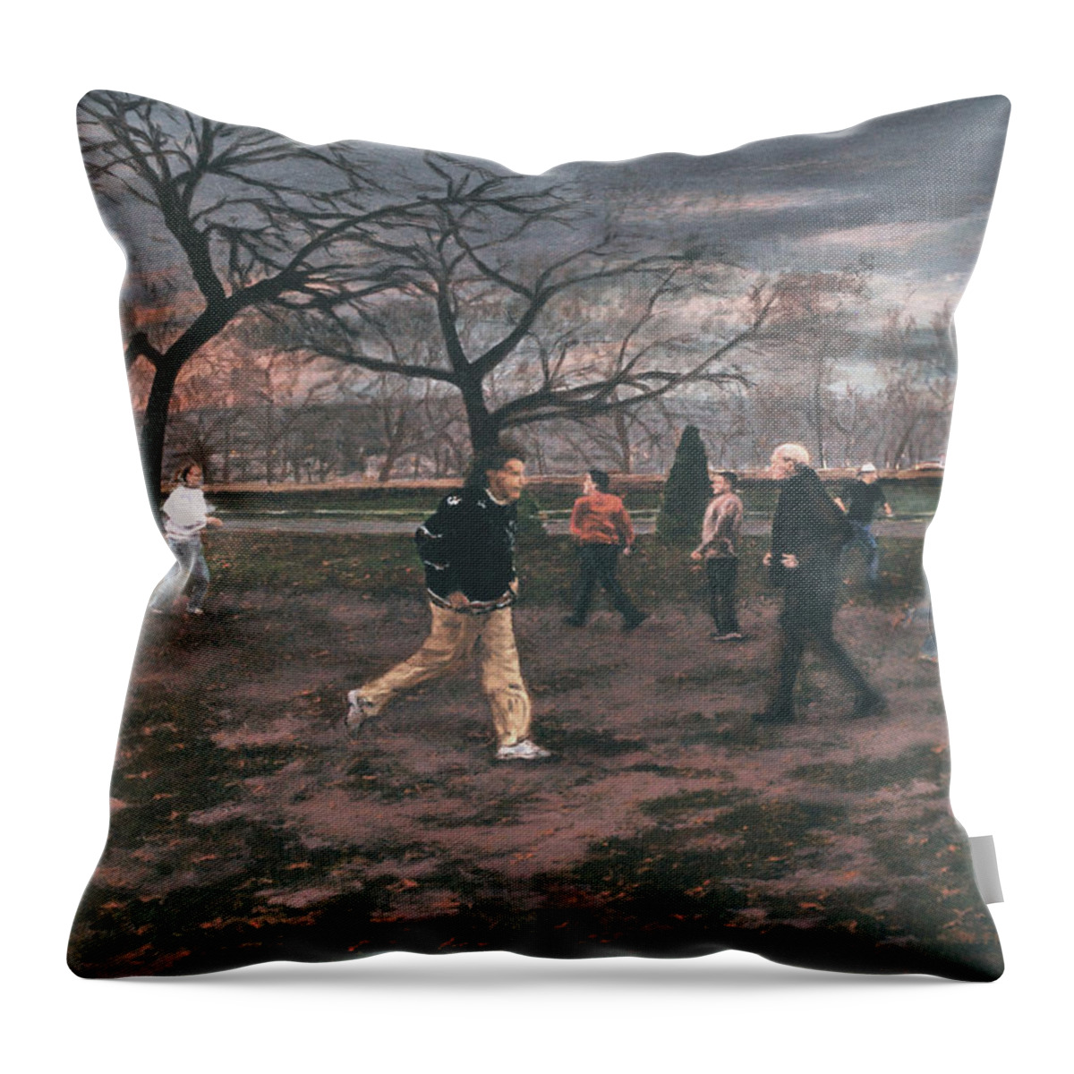 Thanksgiving Throw Pillow featuring the painting Thanksgiving Football Game by William Frew