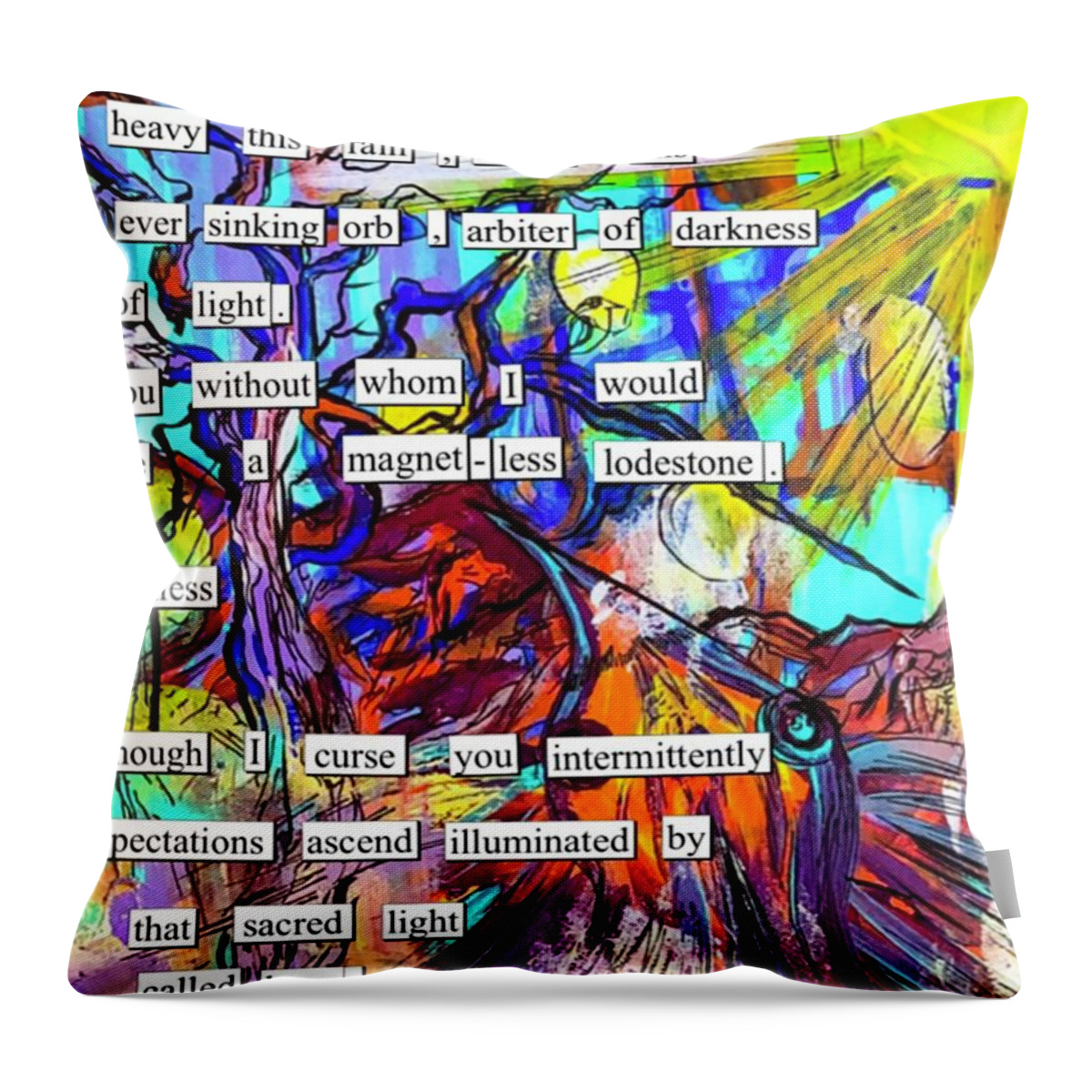 Poem Throw Pillow featuring the mixed media That Sacred Light by Angela Weddle