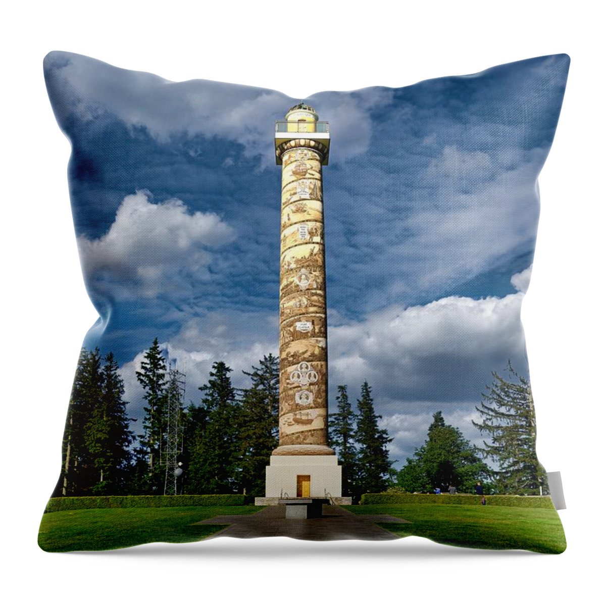 Astoria Column Throw Pillow featuring the photograph The Astoria Column by Mountain Dreams