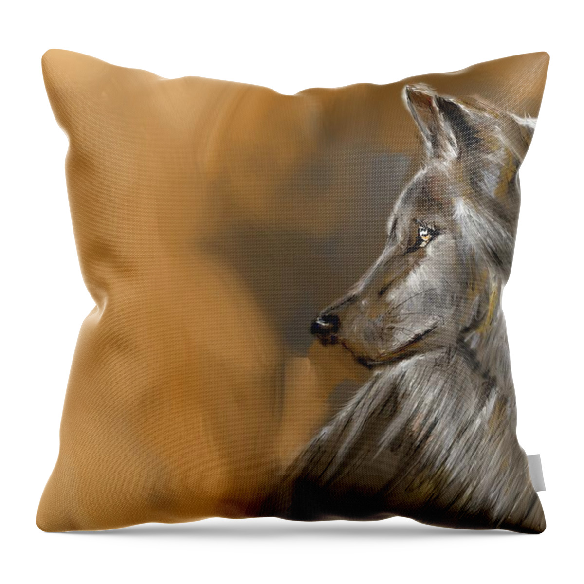 Animal Throw Pillow featuring the digital art The attentive wolf by Darren Cannell