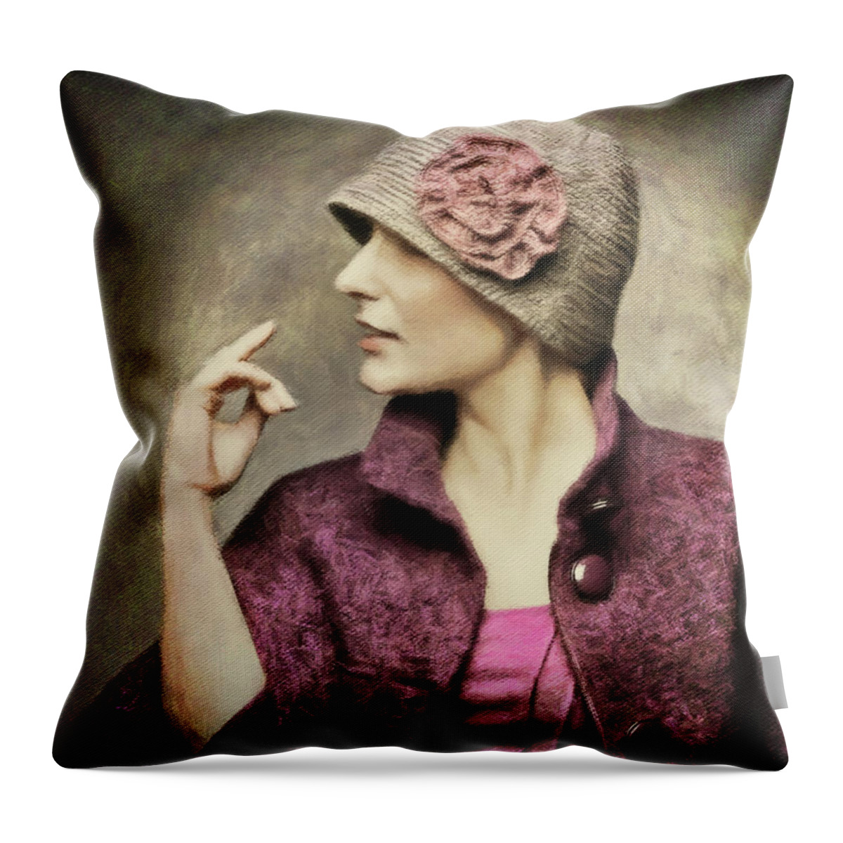 Woman In Cloche Hat Throw Pillow featuring the painting The Attitude of Fashion by Susan Maxwell Schmidt
