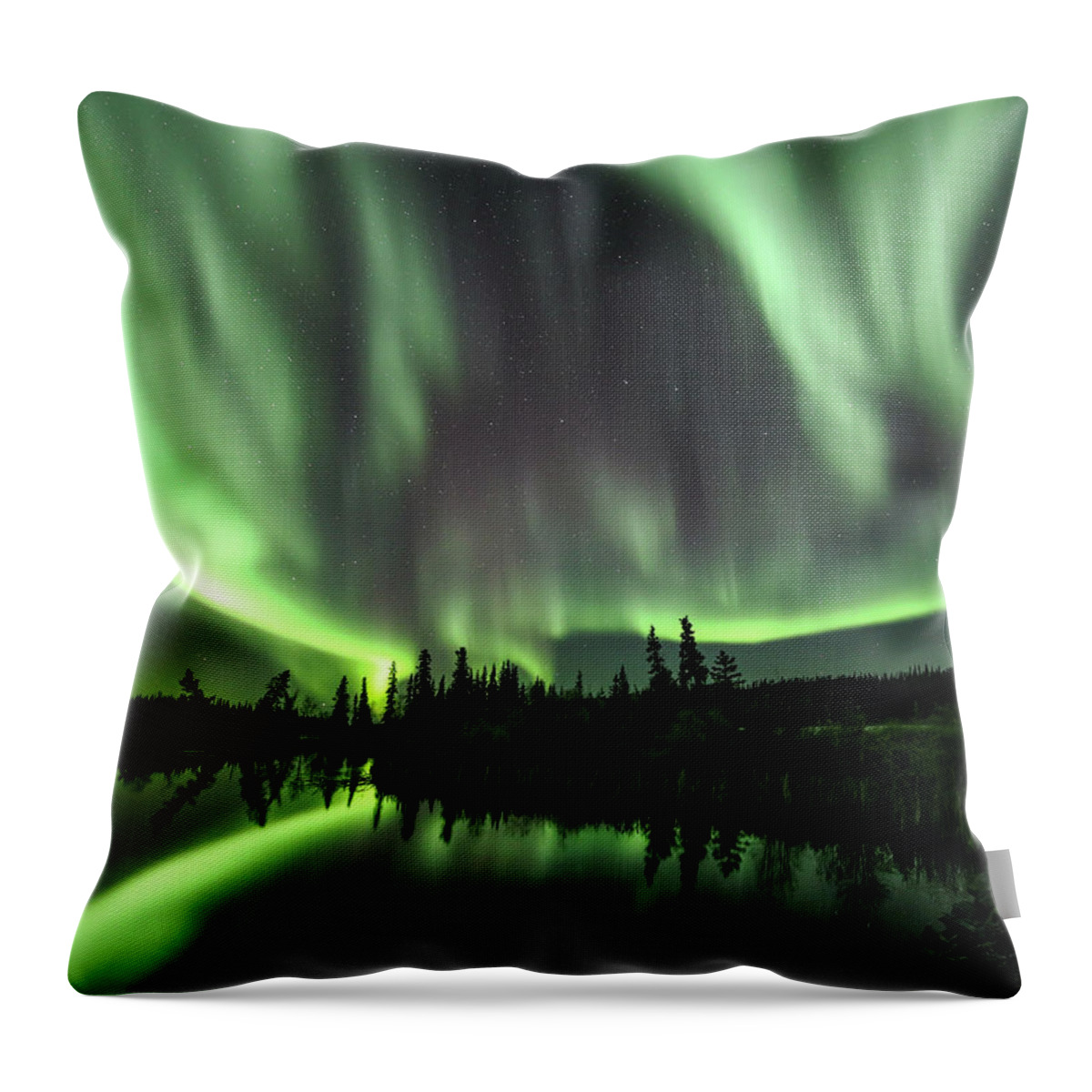 Northern Lights Throw Pillow featuring the photograph The Aurora Borealis fills the sky by Steven Upton