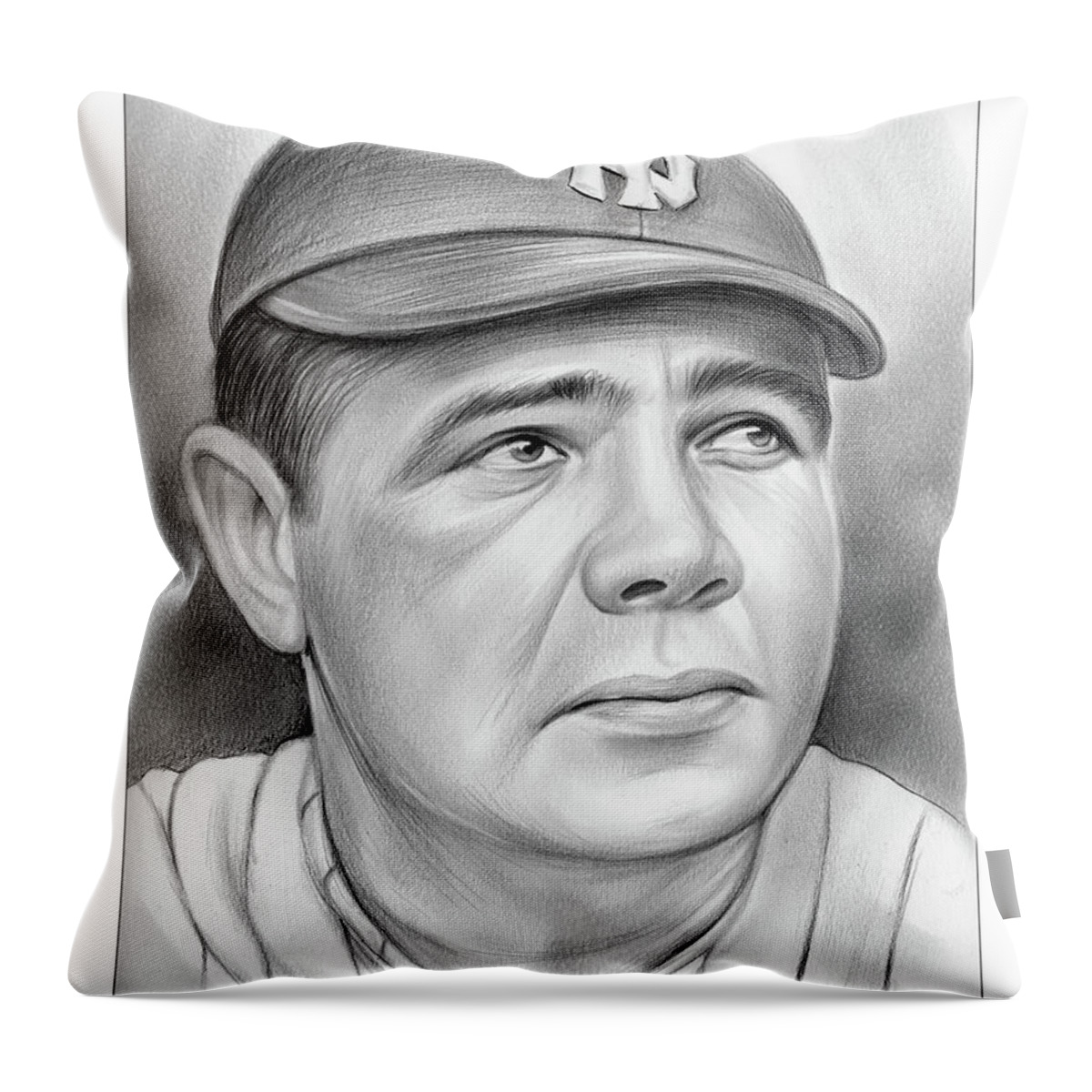 Babe Ruth Throw Pillow featuring the drawing The Babe by Greg Joens