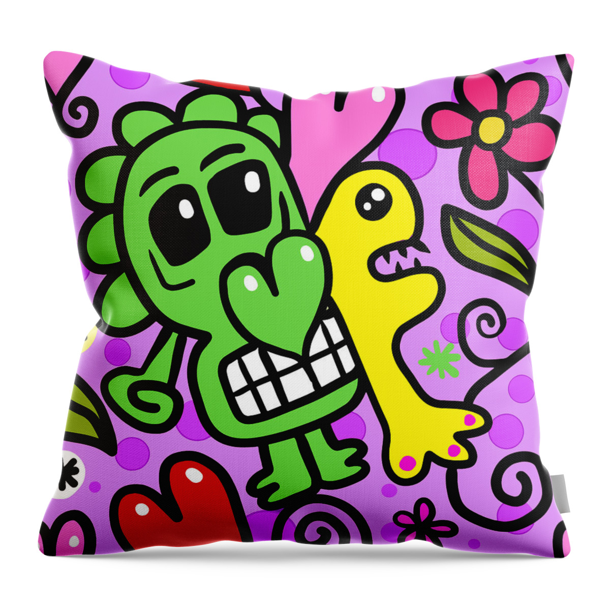 Doodle Throw Pillow featuring the drawing The Baby Alien, Crazy Hand Drawn Doodle Papers Graphic by Mounir Khalfouf