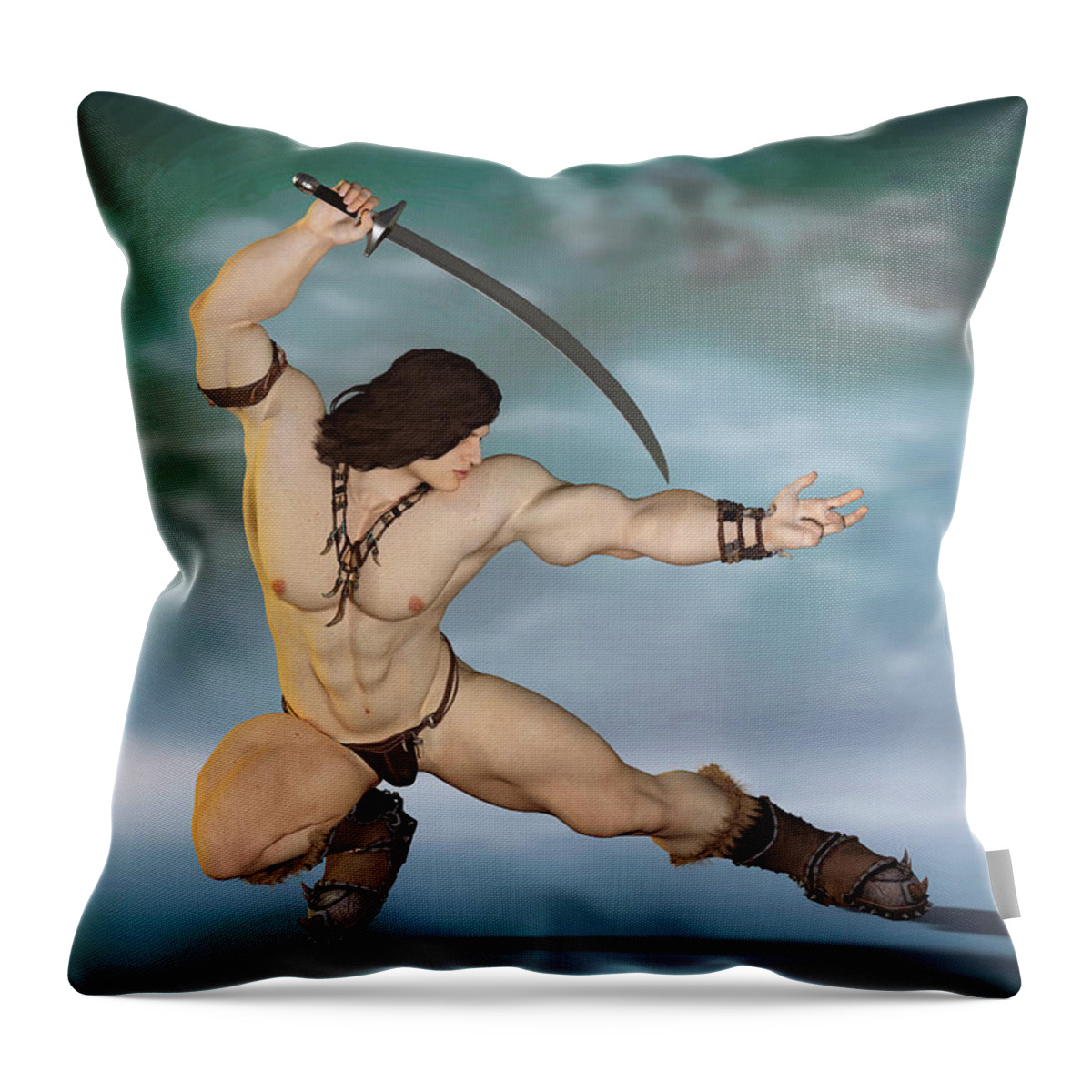 Conan Throw Pillow featuring the digital art The Barbarian by Joaquin Abella
