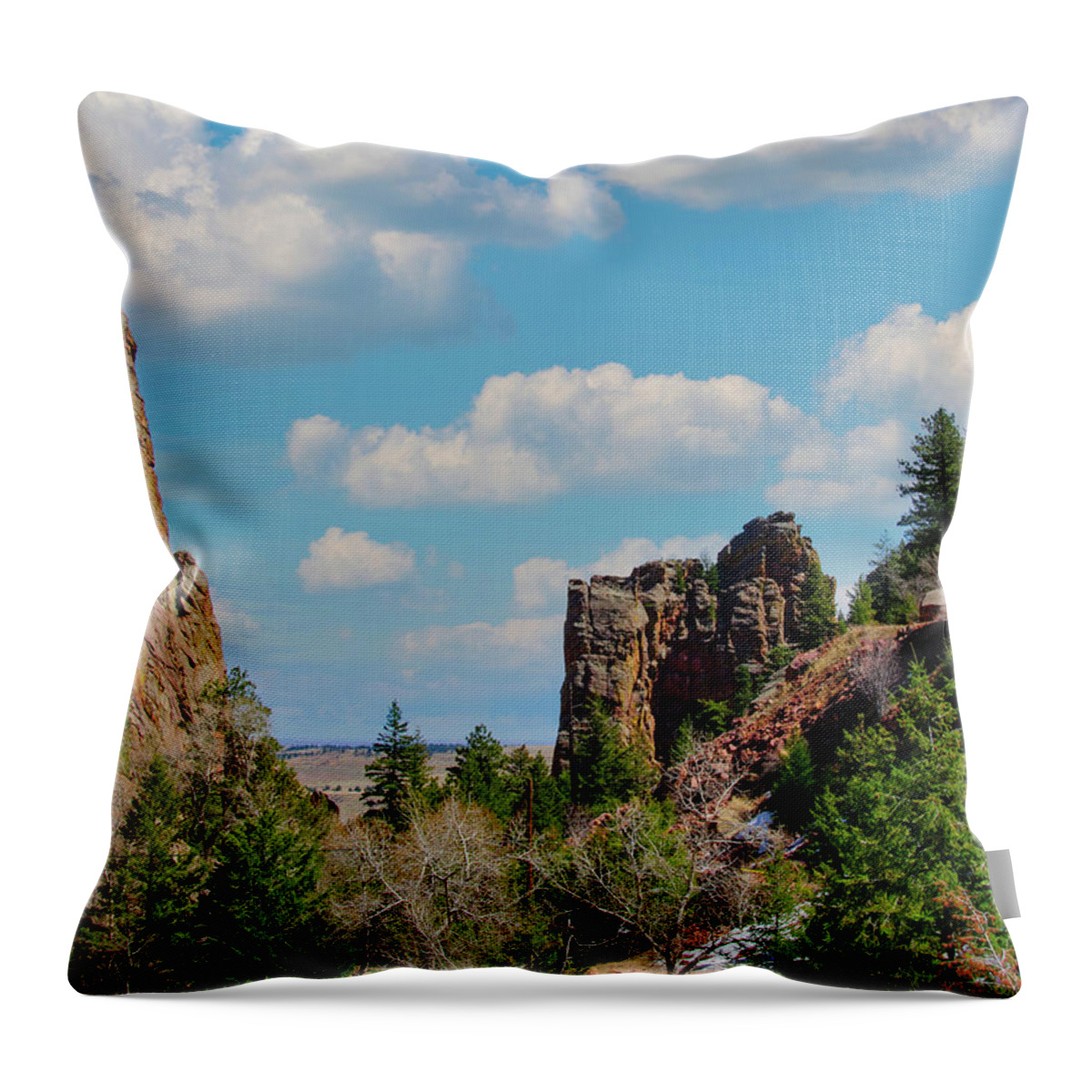 Rock Climber Throw Pillow featuring the photograph Eldorado Canyon State Park,The Bastille by Tom Potter