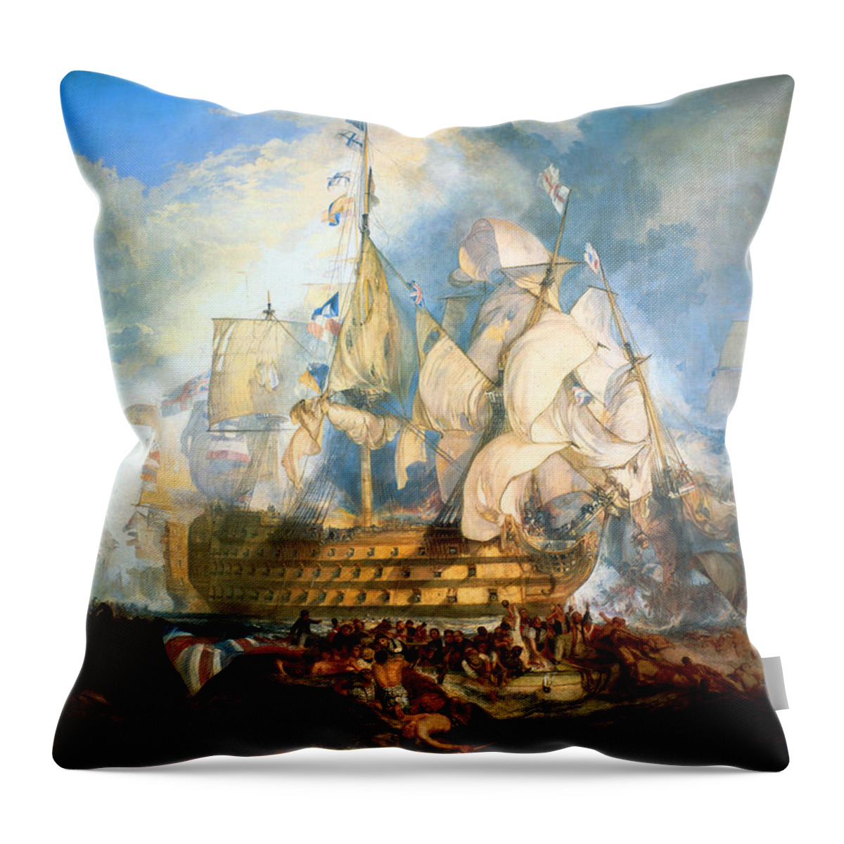 Trafalgar Throw Pillow featuring the painting The Battle of Trafalgar by Long Shot