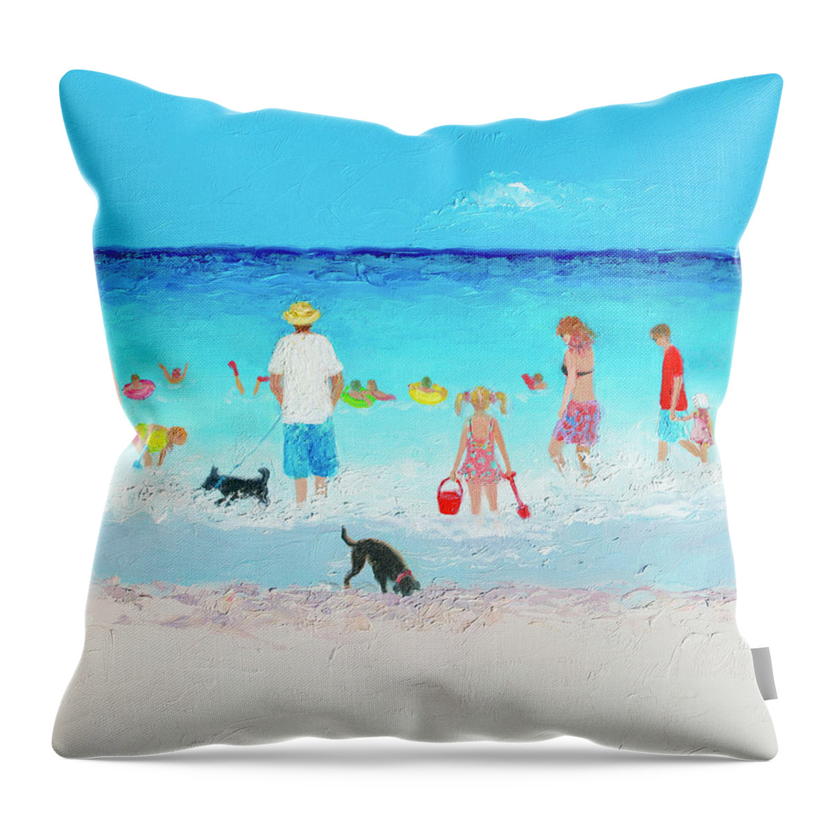 Beach Throw Pillow featuring the painting The Beach Parade, beach scene by Jan Matson