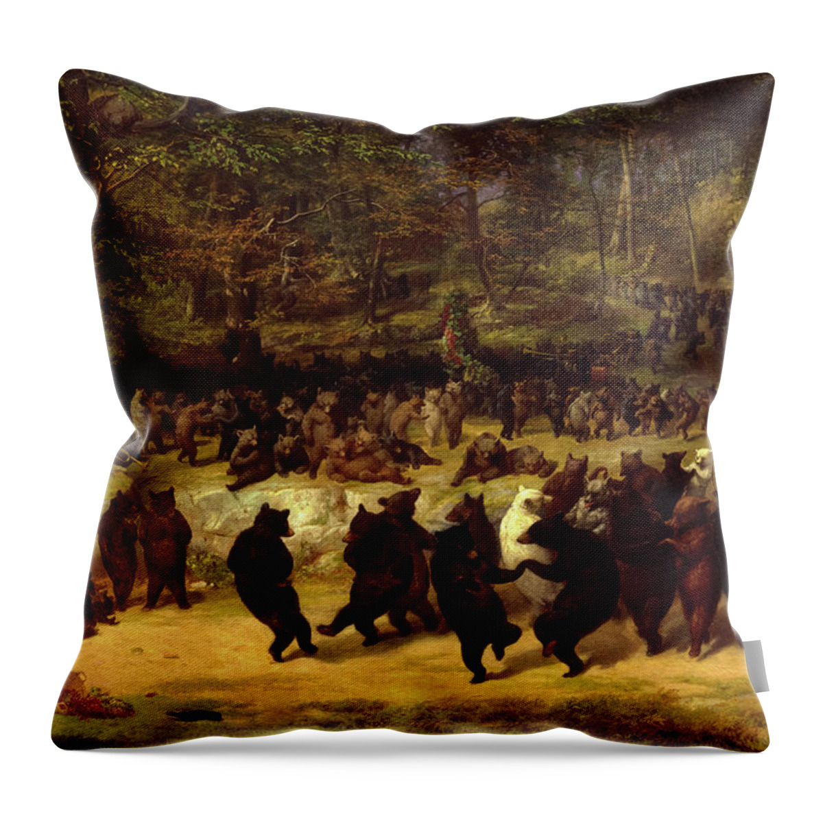 William Holbrook Beard Throw Pillow featuring the painting The Bear Dance, 1870 by William Holbrook Beard