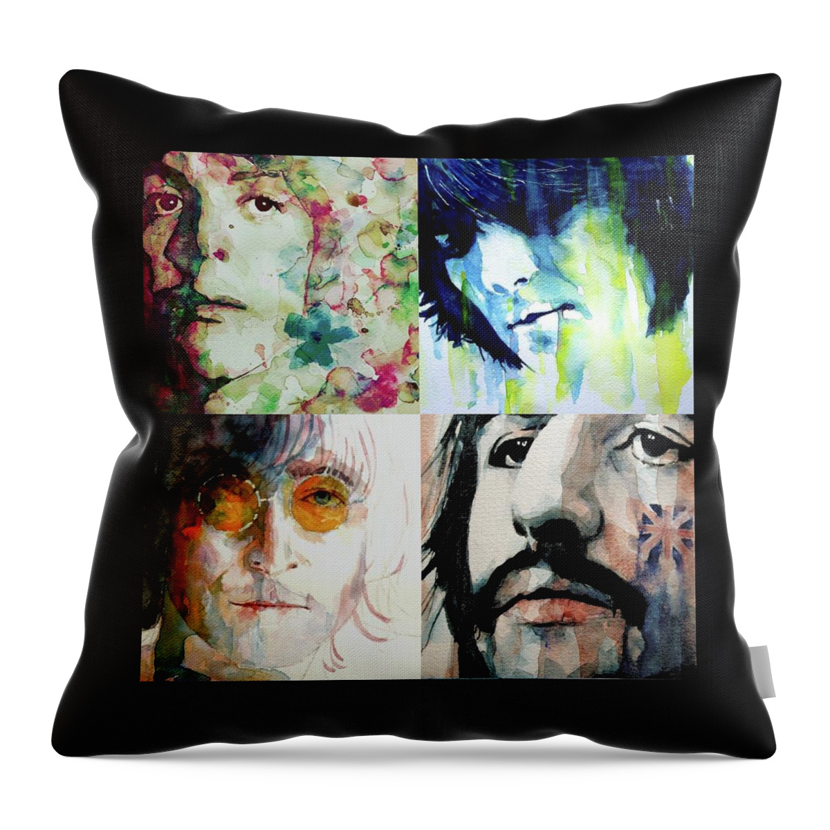 The Beatles Throw Pillow featuring the painting The Beatles - LOVE by Paul Lovering