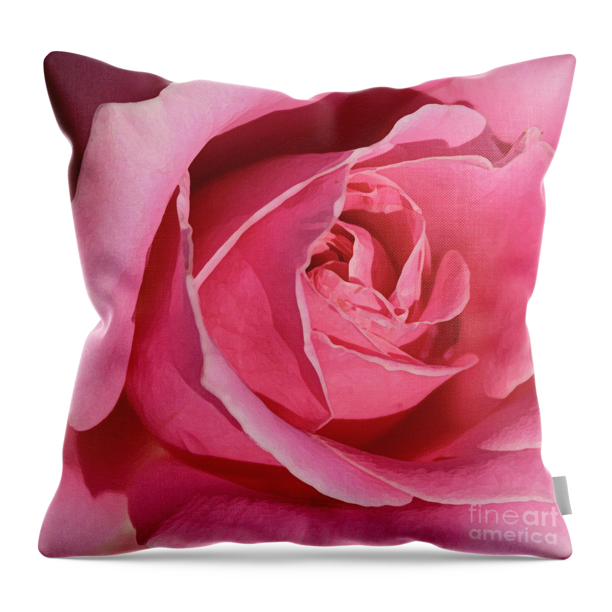 Rose; Roses; Flowers; Flower; Floral; Flora; Pink; Pink Rose; Pink Flowers; Digital Art; Photography; Painting; Simple; Decorative; Décor; Macro; Close-up Throw Pillow featuring the photograph The Beauty of the Rose by Tina Uihlein
