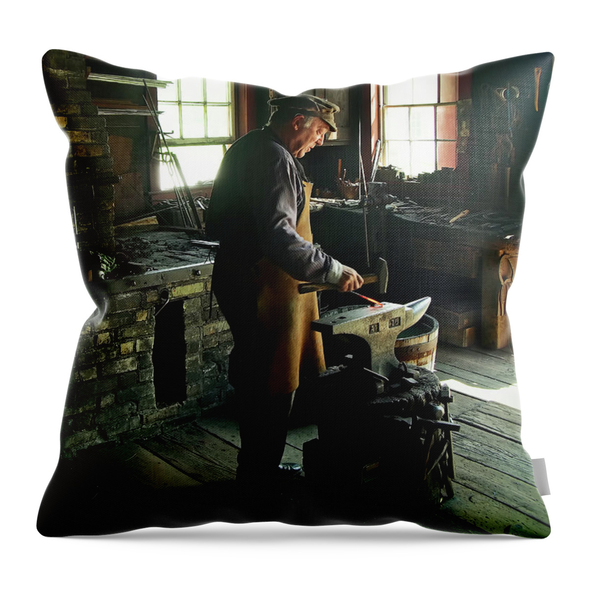 Old Throw Pillow featuring the photograph The Blacksmith by Scott Olsen