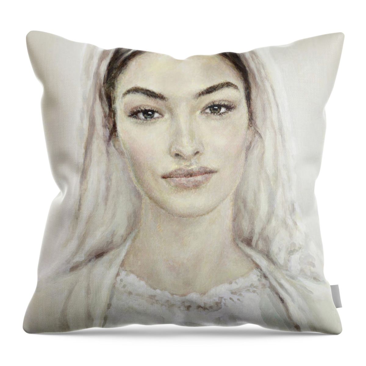 Our Throw Pillow featuring the painting The Blessed Virgin by Cameron Smith