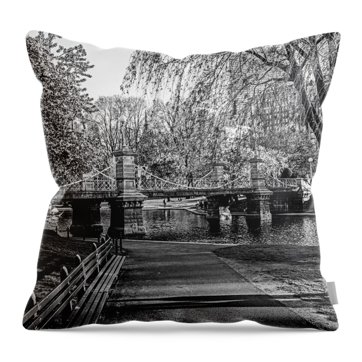 Boston Throw Pillow featuring the photograph The Boston Public Garden in the Spring Boston MA Black and White by Toby McGuire