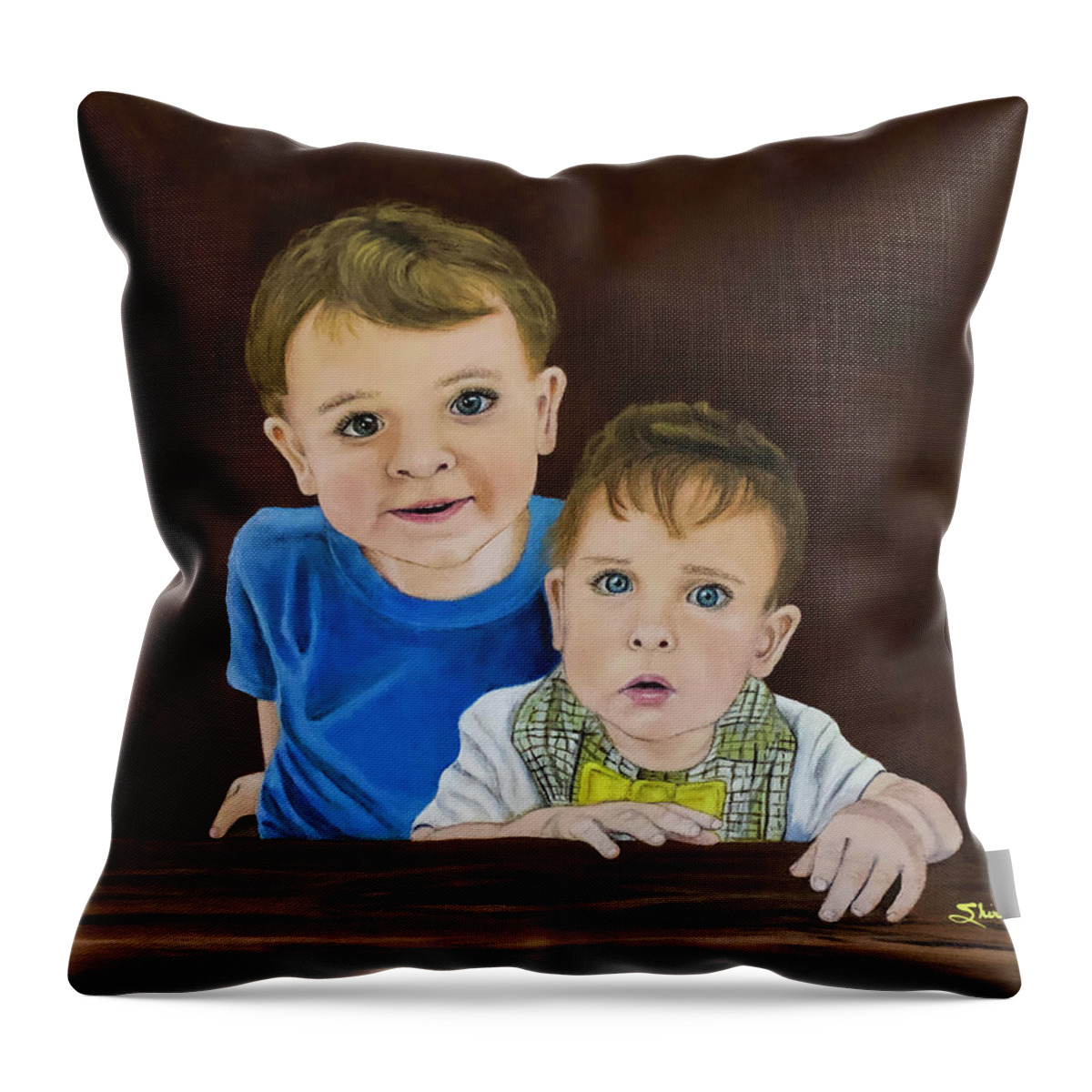 Acrylic Portrait Throw Pillow featuring the painting The Boys by Shirley Dutchkowski