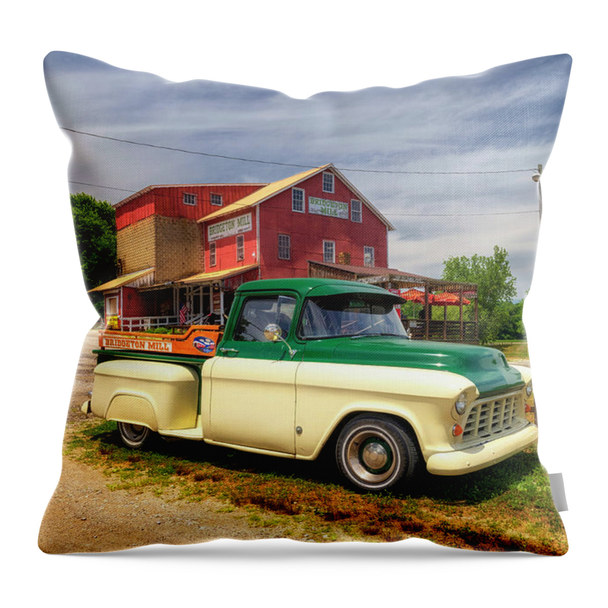 Parke County Throw Pillow featuring the photograph The Bridgeton Mill Truck - Parke County, Indiana by Susan Rissi Tregoning