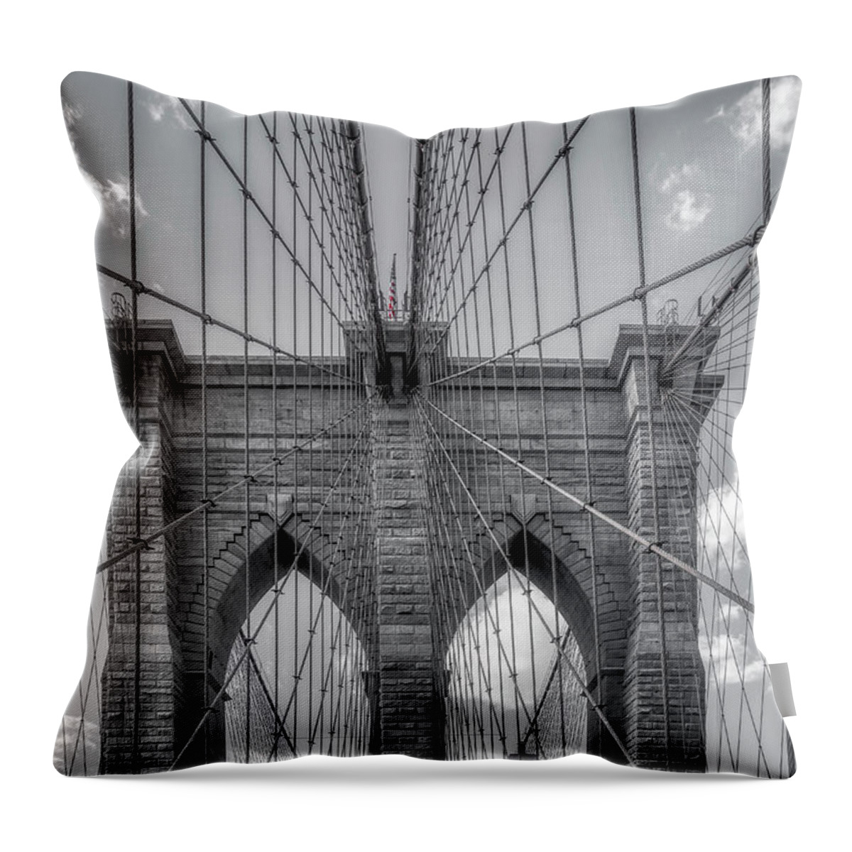 Brooklyn Bridge Throw Pillow featuring the photograph The Brooklyn Bridge by Penny Polakoff