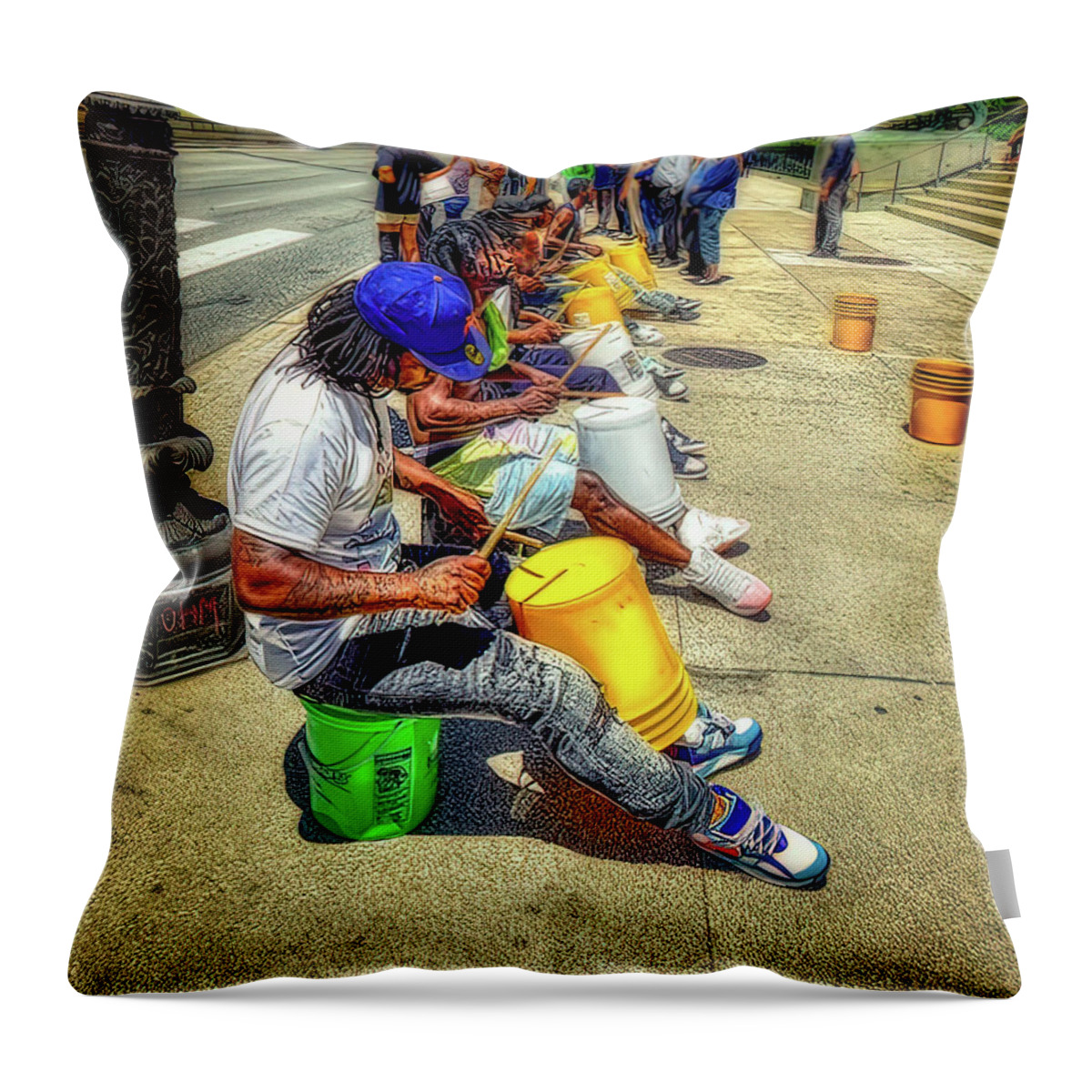 Painterly Throw Pillow featuring the photograph The Bucket Boys of Chicago by Jim Signorelli