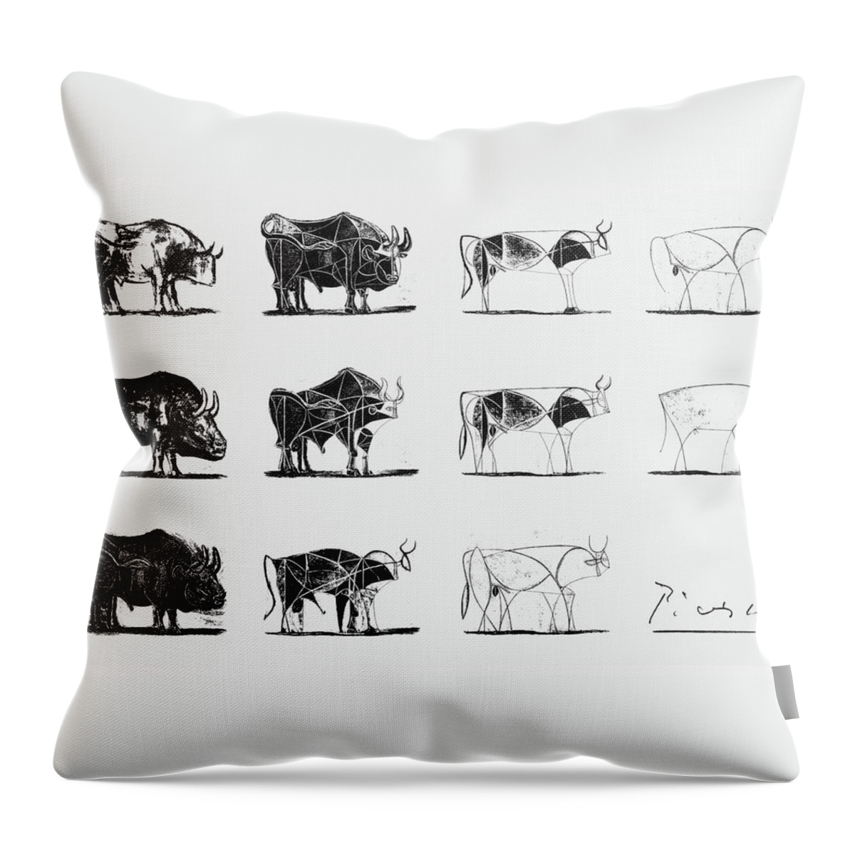 Bull Throw Pillow featuring the drawing The Bull series by Pablo Picasso