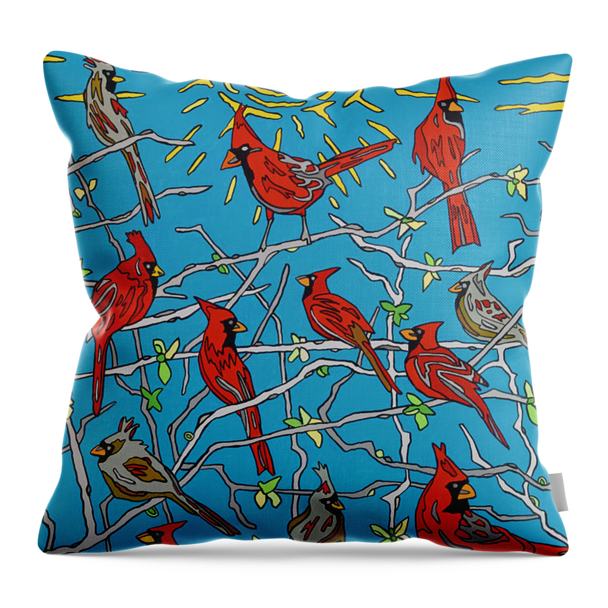 Cardinals Throw Pillow featuring the painting The Cardinal Lounge by Mike Stanko