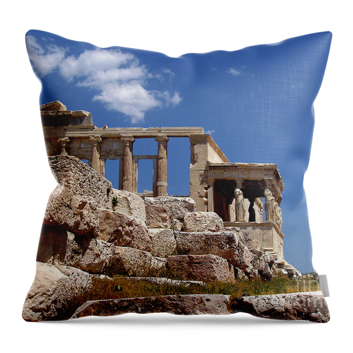 Greece Throw Pillow featuring the photograph The Caryatids Of The Athenian Acropolis by Lois Bryan