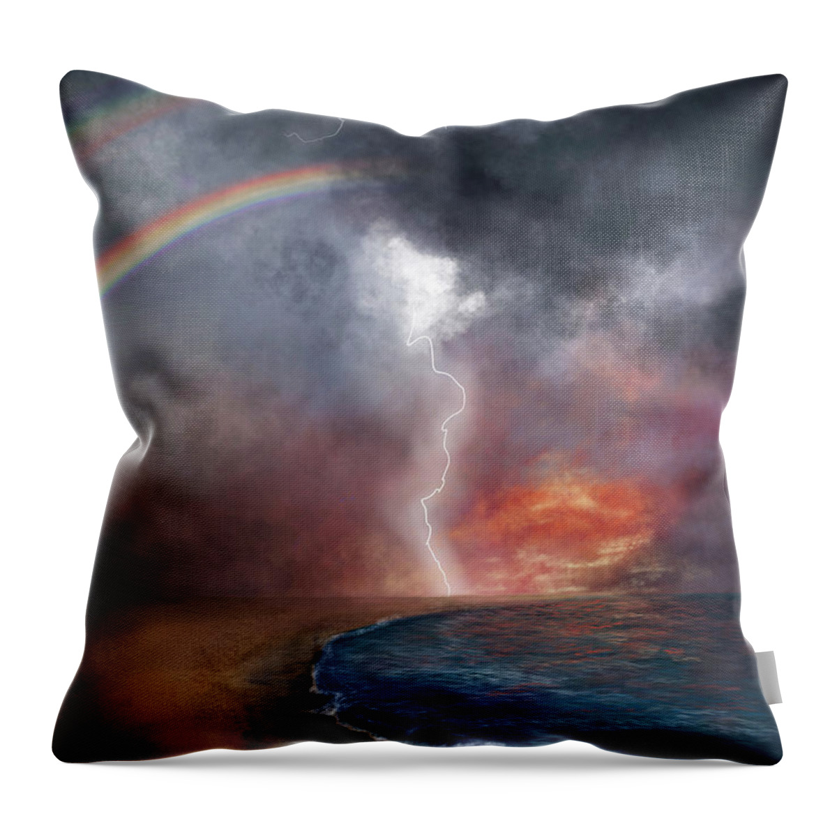 Rainbow Throw Pillow featuring the digital art The Chaos and the Calm by Rachel Emmett