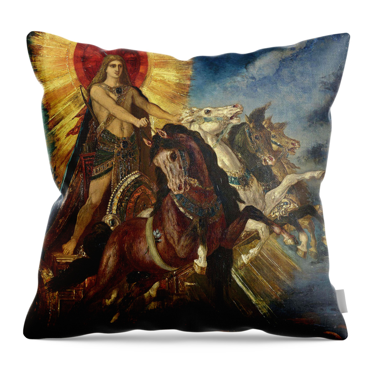 Gustave Moreau Throw Pillow featuring the painting The chariot of Apollo or Phoebus-Apollo by Gustave Moreau