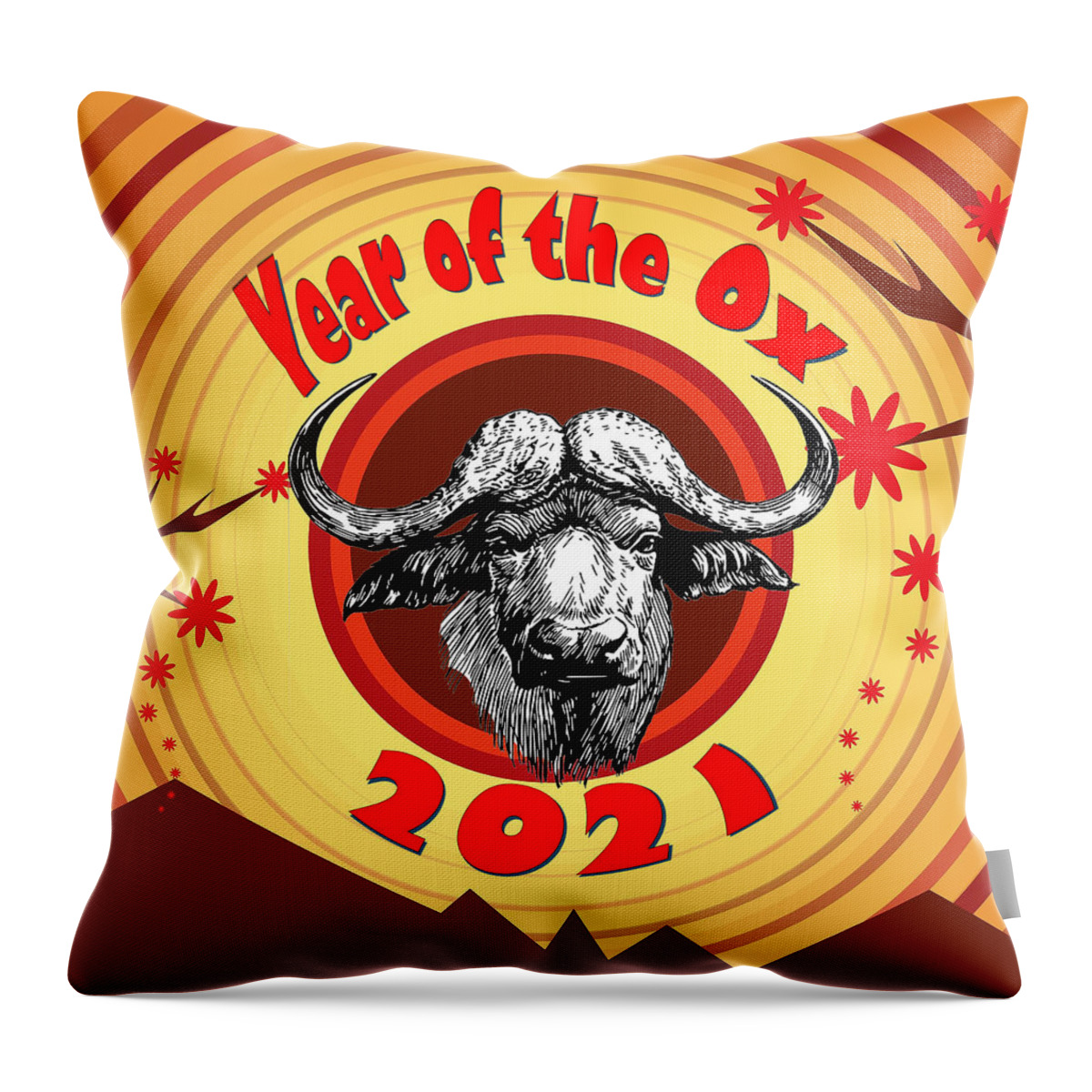 Ox Throw Pillow featuring the digital art Year of the Ox 2 by Ali Baucom