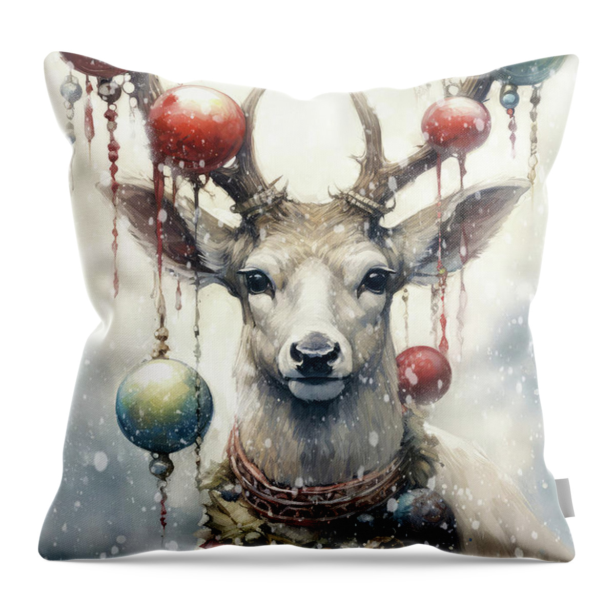 #faaadwordsbest Throw Pillow featuring the painting The Christmas Deer by Tina LeCour