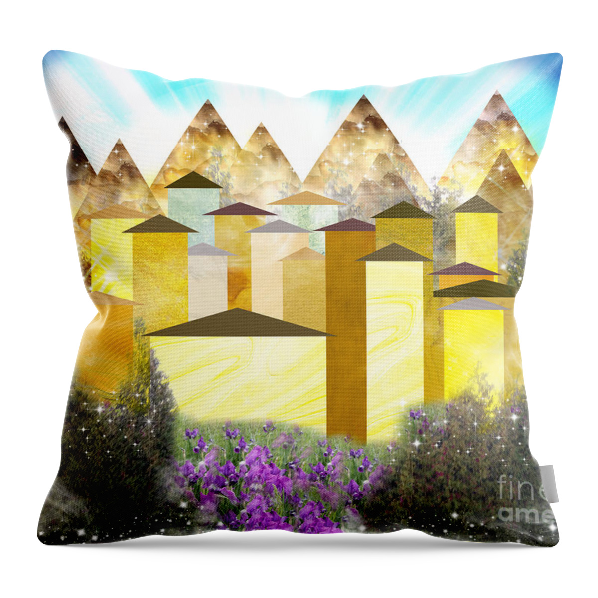 Inspirational Art Throw Pillow featuring the mixed media The City On A Hill by Diamante Lavendar