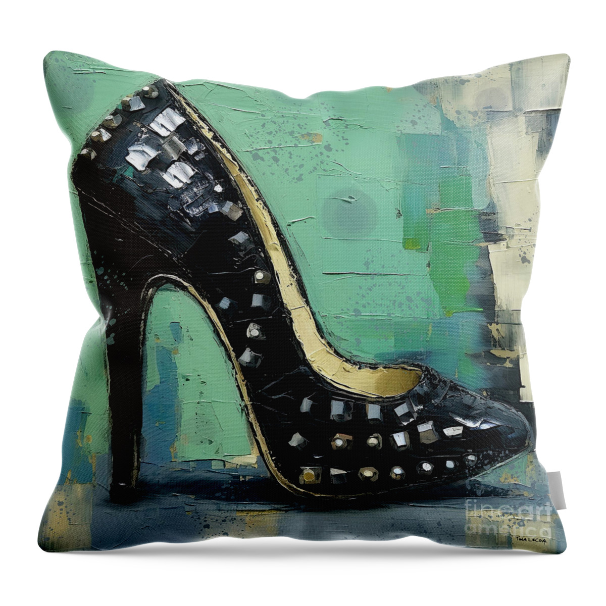 High Heels Throw Pillow featuring the painting The Club Dancer Pump by Tina LeCour