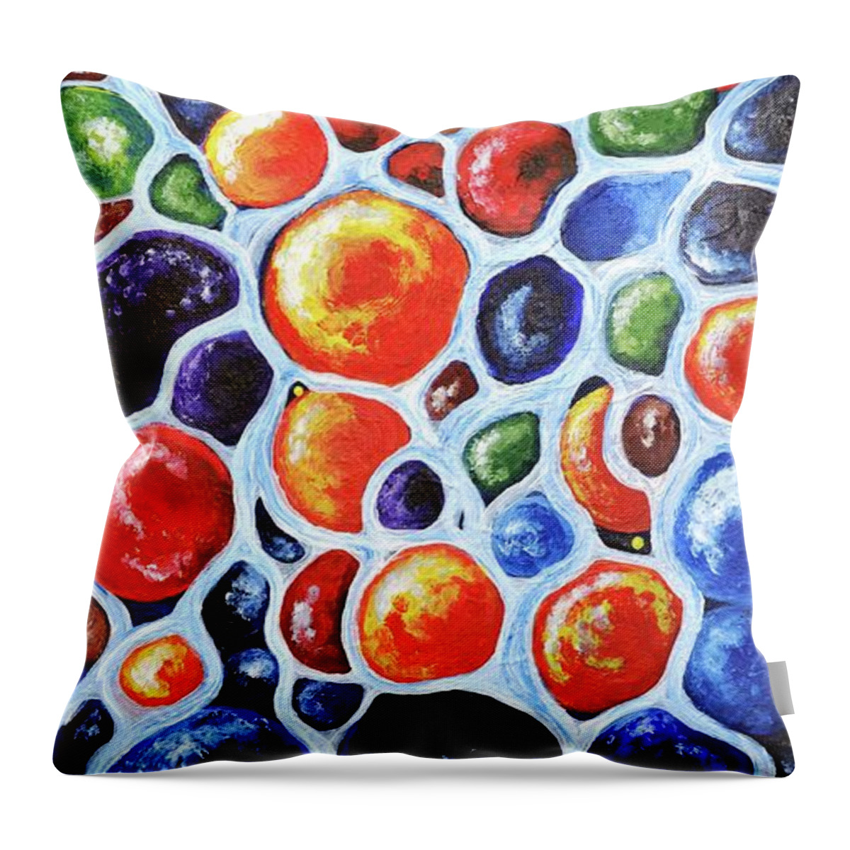 Abstract Throw Pillow featuring the painting The Colorful River Rocks by Elizabeth Cox