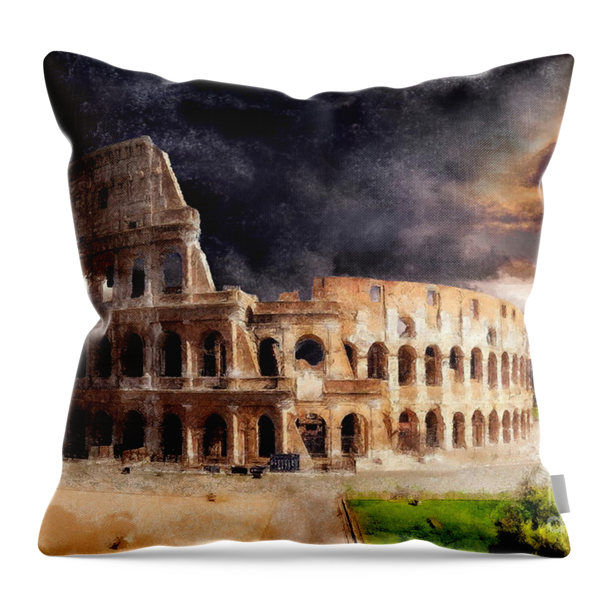 Colosseum Throw Pillow featuring the digital art The Colosseum - storm by Jerzy Czyz