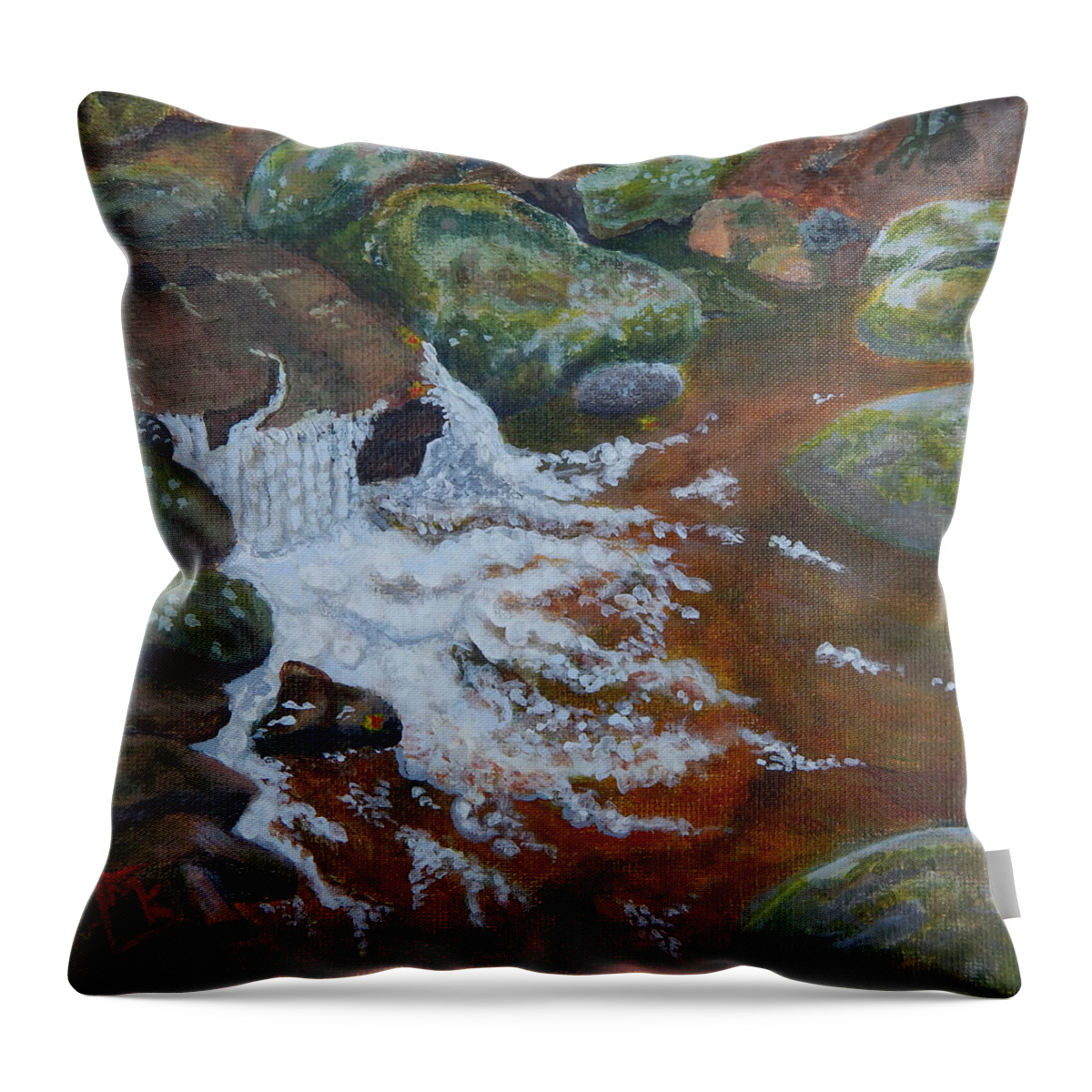 Mountain Stream Throw Pillow featuring the painting The Cool Pool by Mike Kling