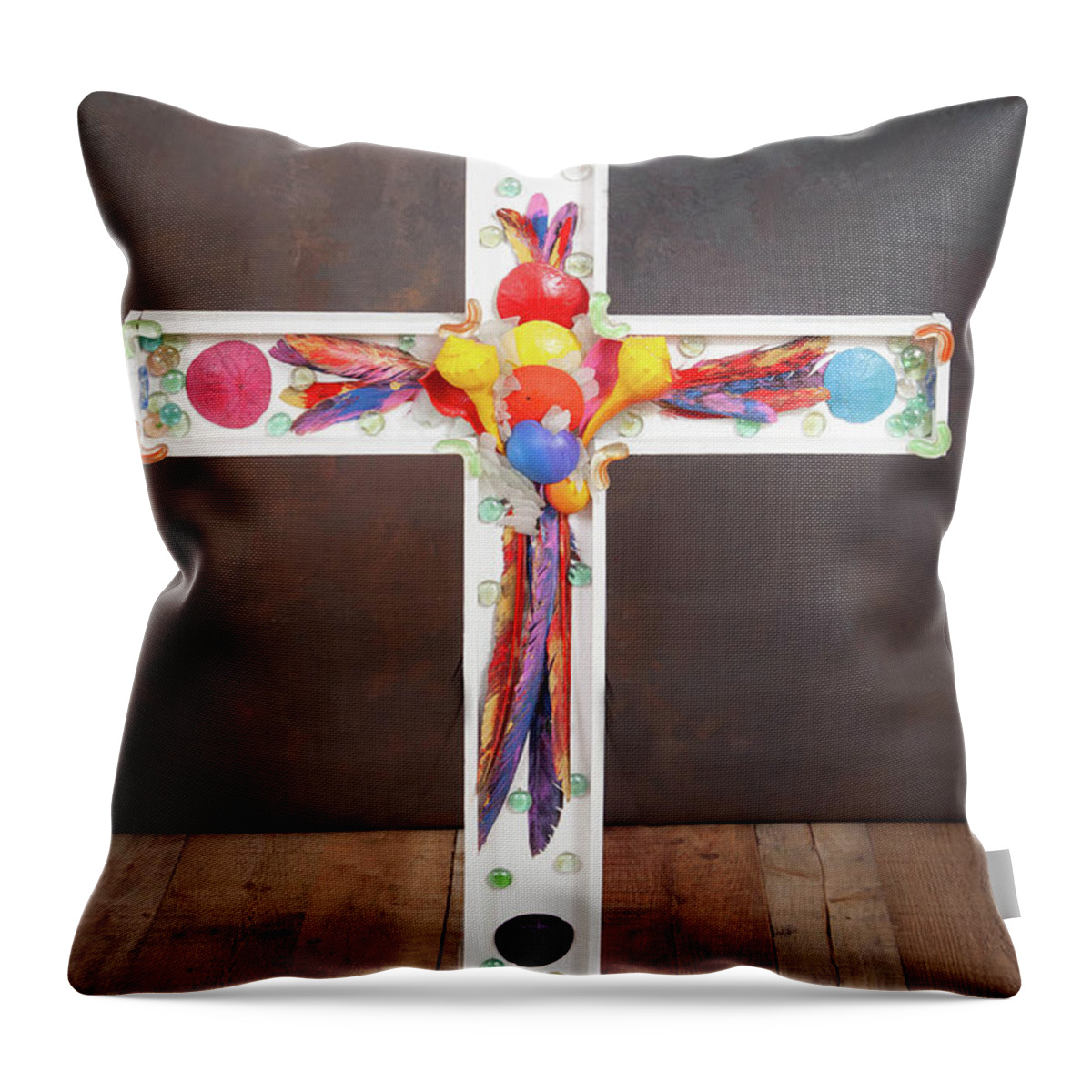 The Cross I Bear Throw Pillow featuring the mixed media The Cross I Bear by Laurette Escobar