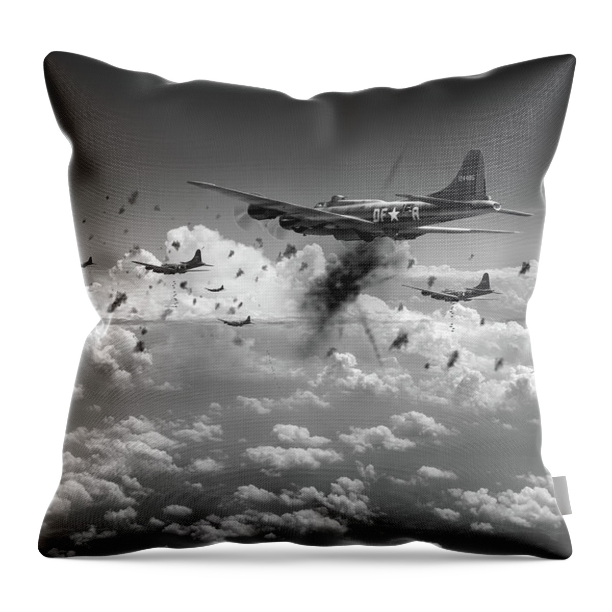 Flying Fortress Throw Pillow featuring the photograph The day job black and white version by Gary Eason