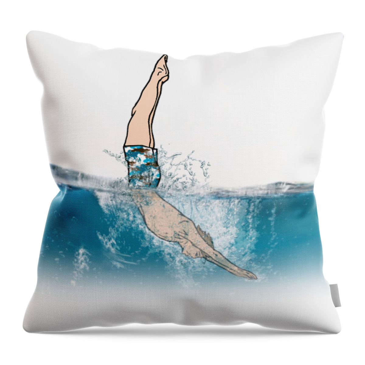 Swimming Throw Pillow featuring the digital art The Dive by Kelly Mills