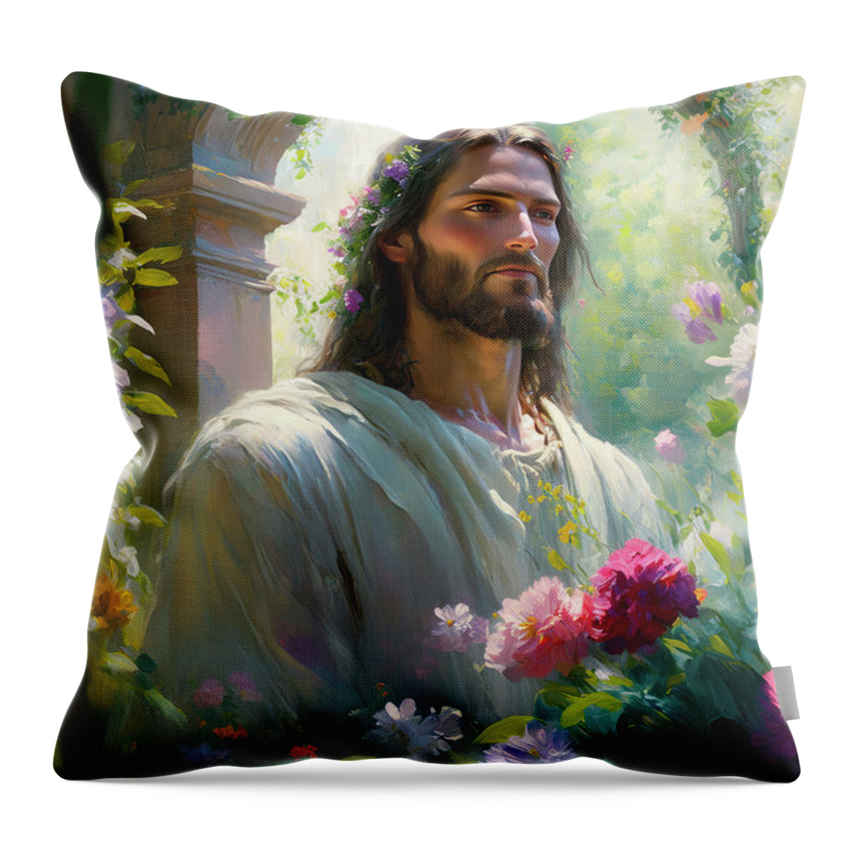 The Divine Gardener Throw Pillow featuring the painting The Divine Gardener by Greg Collins