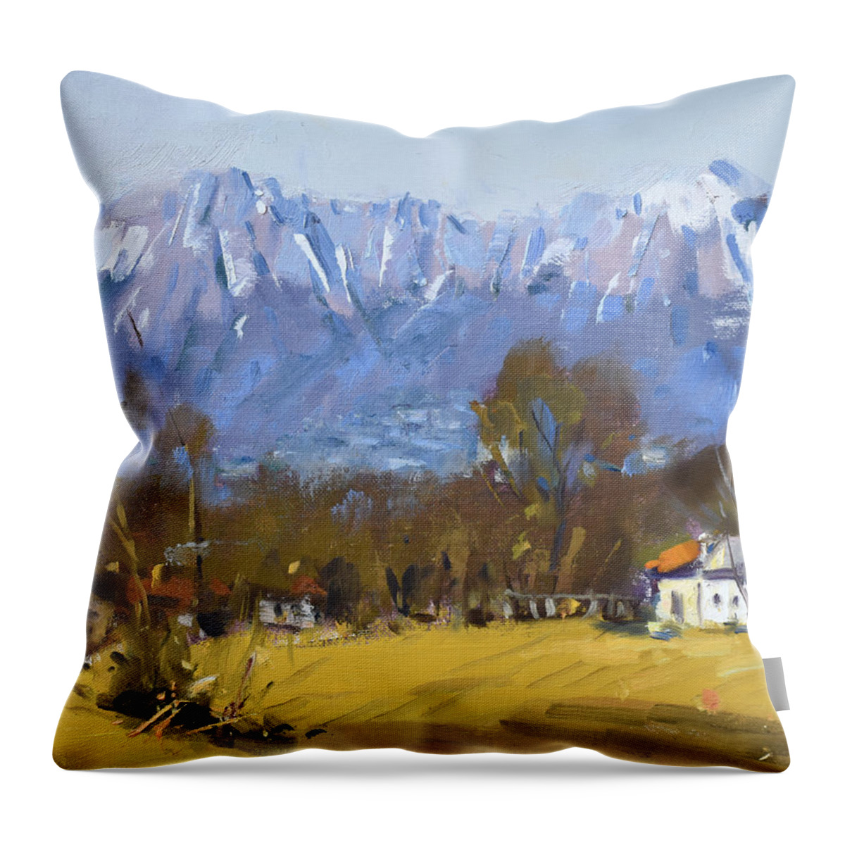 The Dolomites Throw Pillow featuring the painting The Dolomites by Ylli Haruni