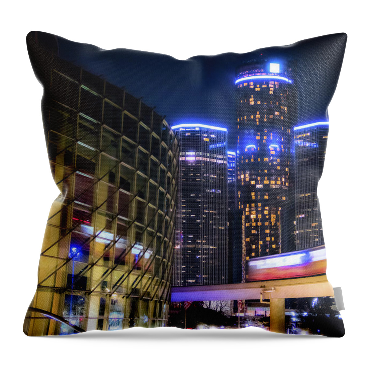 Detroit Throw Pillow featuring the photograph The People Mover rolling around the curve... by Jay Smith