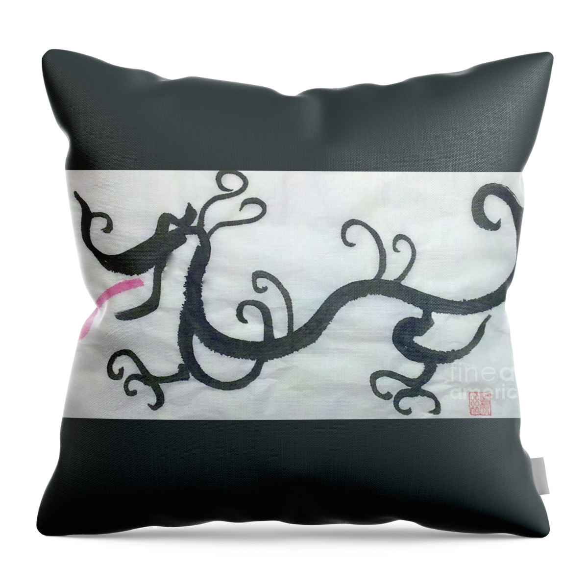 Black Ink Dragon Throw Pillow featuring the painting The Dragon by Margaret Welsh Willowsilk
