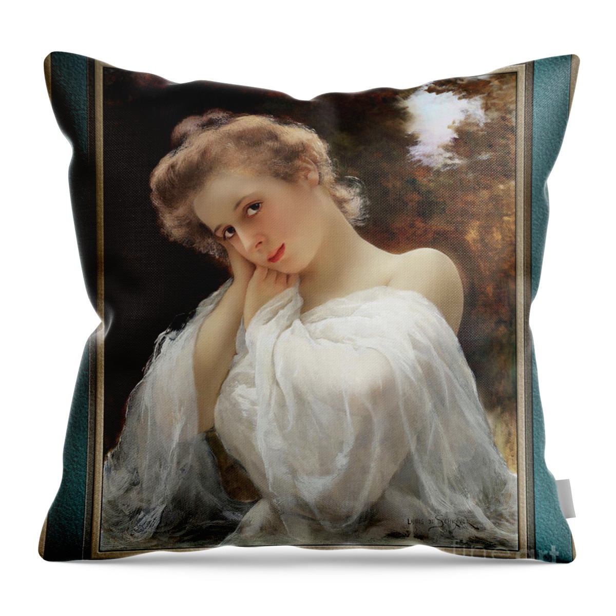 The Dreamer Throw Pillow featuring the painting The Dreamer by Louis Marie de Schryver Remastered Xzendor7 Fine Art Classical Reproductions by Rolando Burbon