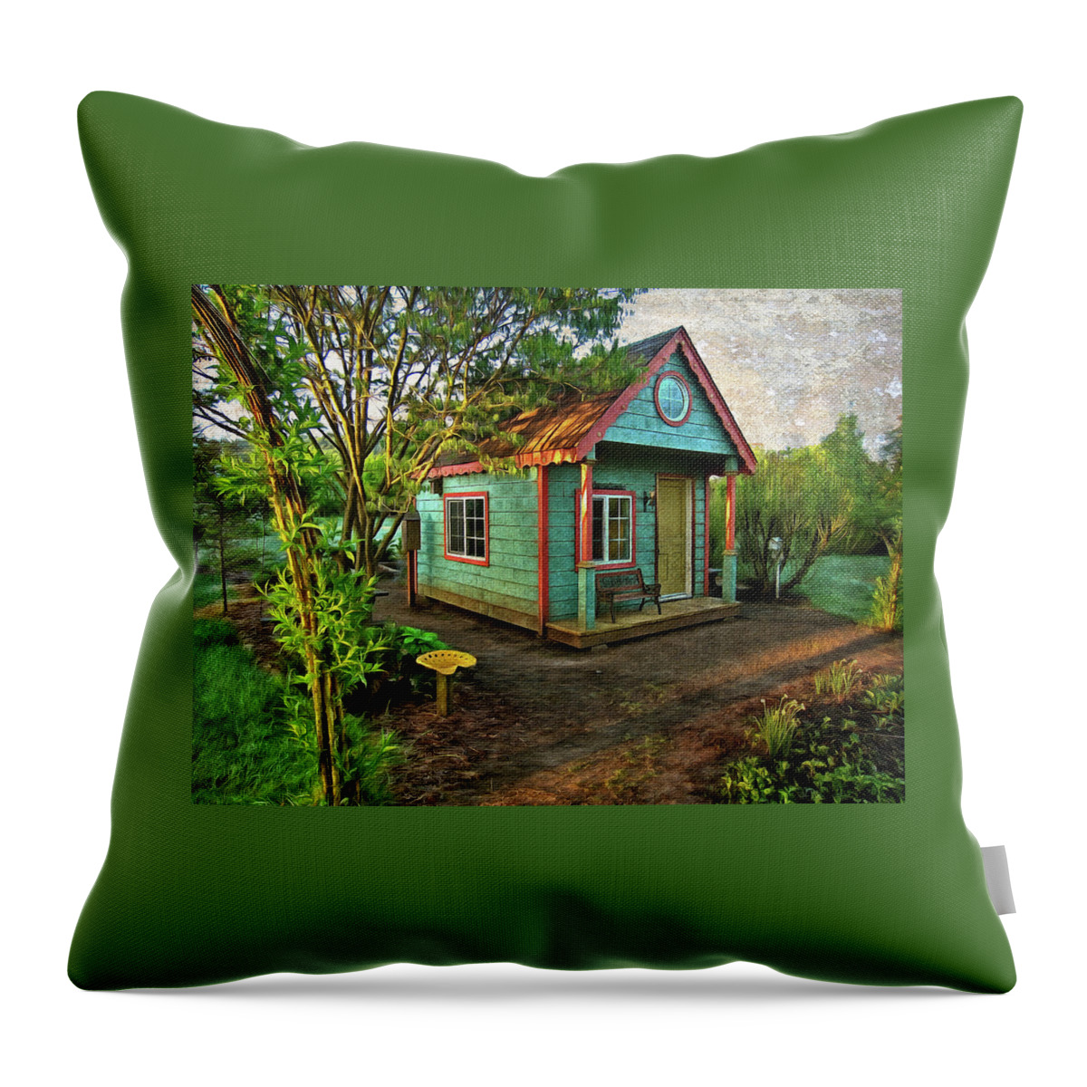 Cottage Grove Oregon Throw Pillow featuring the photograph The Enchanted Garden Shed by Thom Zehrfeld