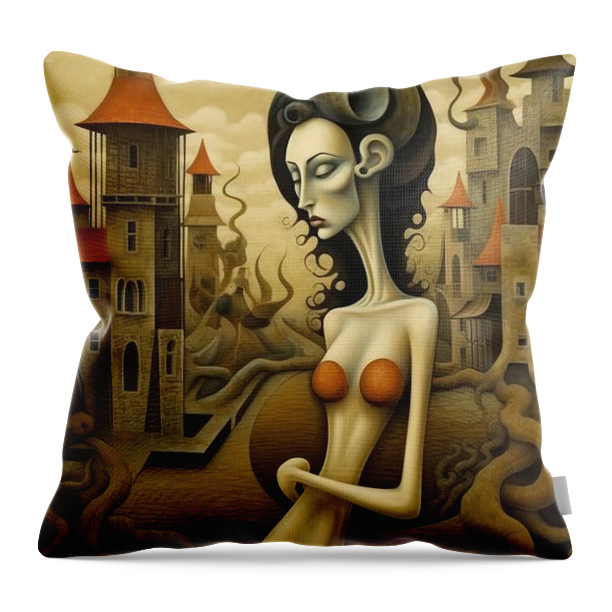Woman Throw Pillow featuring the painting The eternal temptation No.7 by My Head Cinema